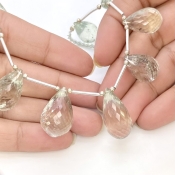 Green Amethyst 17-23mm Briolette Drop Shape AA+ Grade Gemstone Beads Layout - Total 1 Strand of 7 Inch.