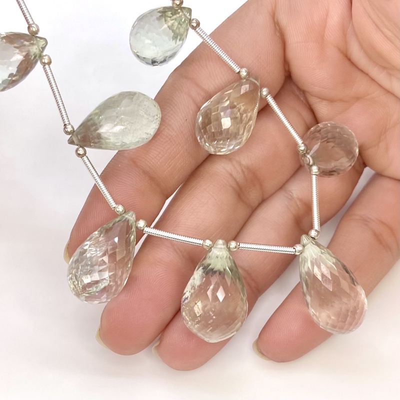 Green Amethyst 17-23mm Briolette Drop Shape AA+ Grade Gemstone Beads Layout - Total 1 Strand of 7 Inch.