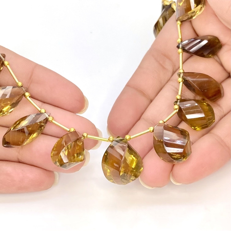 Whisky Quartz 17-21mm Step Cut Twisted Shape AAA Grade Gemstone Beads Layout - Total 1 Strand of 8 Inch.
