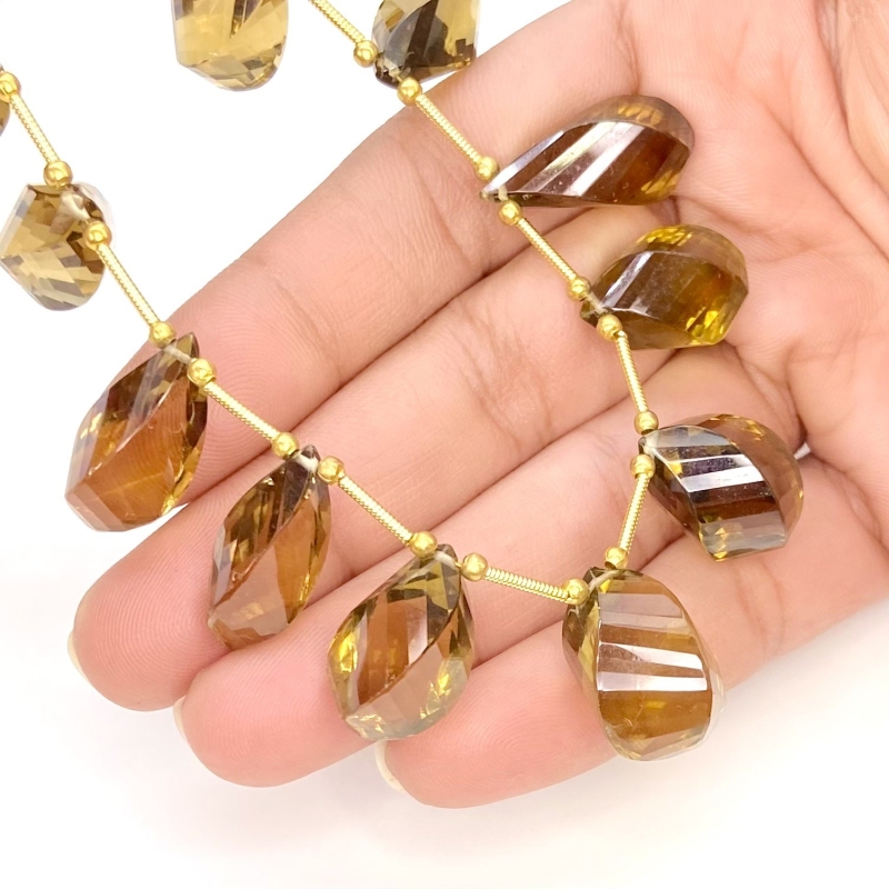 Whisky Quartz 17-21mm Step Cut Twisted Shape AAA Grade Gemstone Beads Layout - Total 1 Strand of 8 Inch.