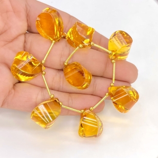 Hydro Citrine 17.5-18mm Step Cut Twisted Shape AAA+ Grade Gemstone Beads Layout - Total 1 Strand of 6 Inch.