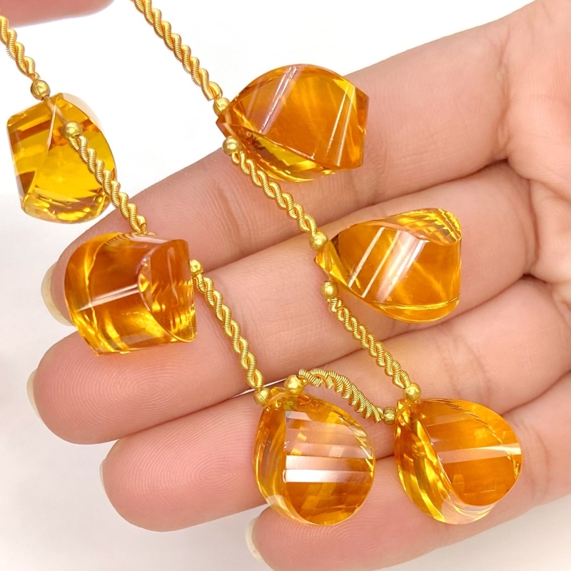 Hydro Citrine 17-18mm Step Cut Twisted Shape AAA+ Grade Gemstone Beads Layout - Total 1 Strand of 5 Inch.