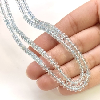 Aquamarine 3.5-4.5mm Smooth Rondelle Shape AAA Grade Gemstone Beads Lot - Total 2 Strands of 17 Inch.