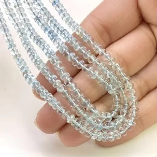 Aquamarine 3.5-4.5mm Smooth Rondelle Shape AAA Grade Gemstone Beads Lot - Total 3 Strands of 17 Inch.