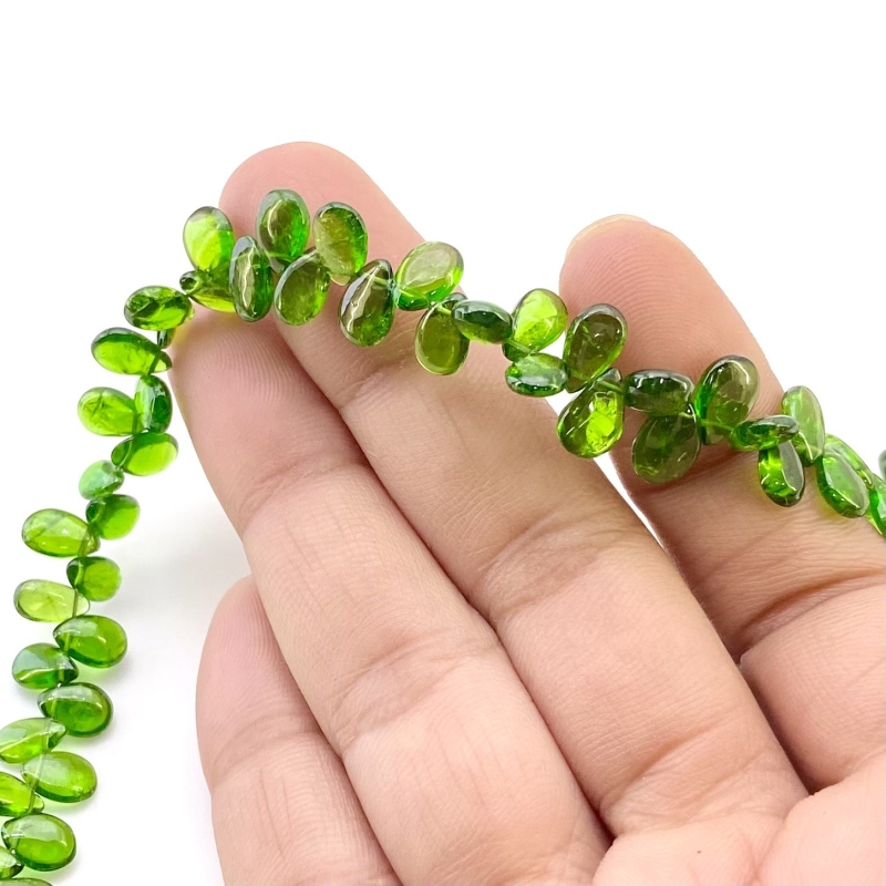 Chrome Diopside 7-8mm Smooth Pear Shape AAA Grade Gemstone Beads Strand - Total 1 Strand of 8 Inch.
