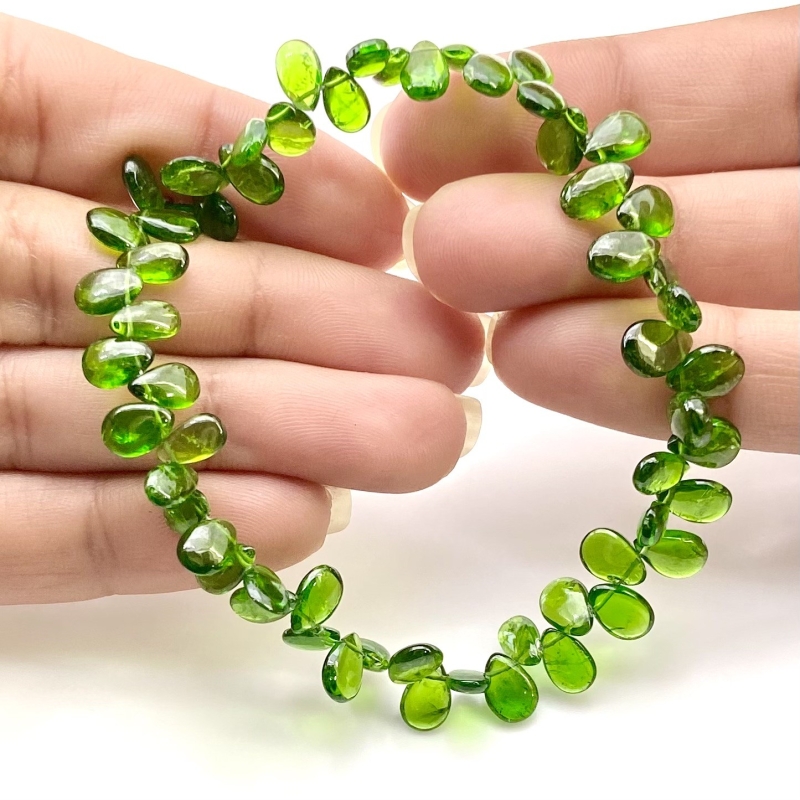 Chrome Diopside 7-8mm Smooth Pear Shape AAA Grade Gemstone Beads Strand - Total 1 Strand of 8 Inch.