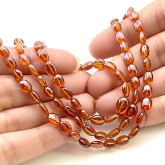 Hessonite Garnet 5-8mm Smooth Oval Shape AAA Grade Gemstone Beads Strand - Total 1 Strand of 16 Inch.