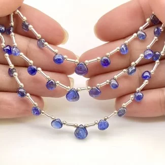 Blue Sapphire 3.5-7mm Smooth Heart Shape AA Grade Multi Strand Beads Layout - Total 3 Strands of 8-10 Inch