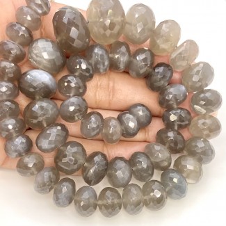 Grey Moonstone 10-17mm Faceted Rondelle Shape AA+ Grade Gemstone Beads Strand - Total 1 Strand of 16 Inch.
