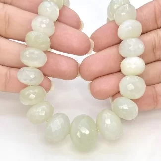 White Moonstone 8-19.5mm Faceted Rondelle Shape AA+ Grade Gemstone Beads Strand - Total 1 Strand of 16 Inch.