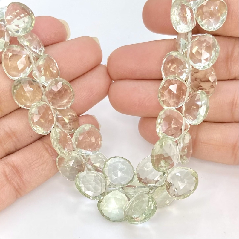 Green Amethyst 11-13mm Briolette Heart Shape AA+ Grade Gemstone Beads Strand - Total 1 Strand of 9 Inch.