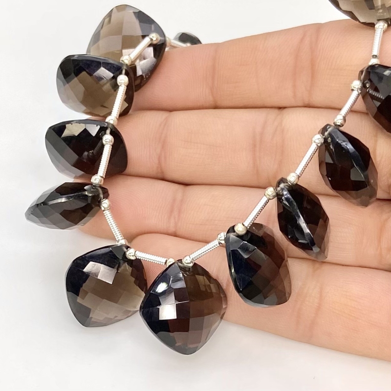 Smoky Quartz 15.5-16mm Briolette Cushion Shape AAA Grade Gemstone Beads Layout - Total 1 Strand of 9 Inch.