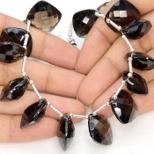 Smoky Quartz 15.5-16mm Briolette Cushion Shape AAA Grade Gemstone Beads Layout - Total 1 Strand of 9 Inch.