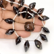 Smoky Quartz 15.5-16mm Briolette Cushion Shape AAA Grade Gemstone Beads Layout - Total 1 Strand of 9 Inch.