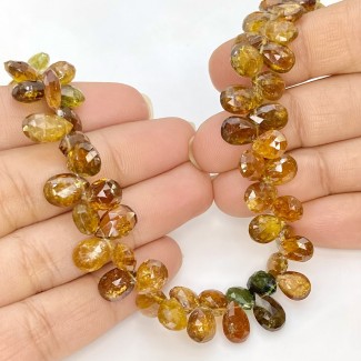 Petro Green Tourmaline 8-10mm Briolette Pear Shape AA Grade 7 Inch Long Gemstone Beads Strand