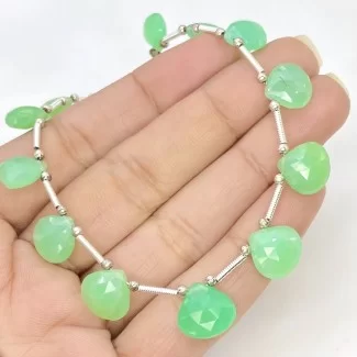 Chrysoprase 8.5-11mm Briolette Heart Shape AA+ Grade Gemstone Beads Layout - Total 1 Strand of 8 Inch.