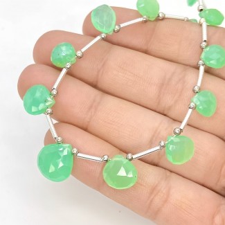 Chrysoprase 7.5-12mm Briolette Heart Shape AA+ Grade Gemstone Beads Layout - Total 1 Strand of 7 Inch.