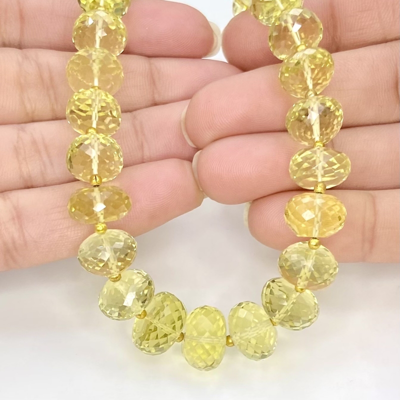 Lemon Quartz 8.5-13mm Faceted Rondelle Shape AAA+ Grade Gemstone Beads Strand - Total 1 Strand of 16 Inch.