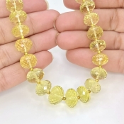 Lemon Quartz 8.5-13mm Faceted Rondelle Shape AAA+ Grade Gemstone Beads Strand - Total 1 Strand of 16 Inch.