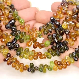 Petro Green Tourmaline 6-10mm Briolette Drop Shape AA+ Grade Gemstone Beads Strand - Total 1 Strand of 9 Inch.