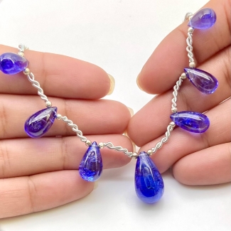 Tanzanite 9.5-18.5mm Smooth Drop Shape AA+ Grade Gemstone Beads Layout - Total 1 Strand of 9 Inch.