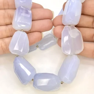 Natural Blue Chalcedony 19-28mm Step Cut Nugget Shape AA+ Grade Gemstone Beads Strand - Total 1 Strand of 16 Inch.
