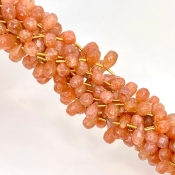 Sun Stone 8-12mm Briolette Drop Shape A Grade Gemstone Beads Lot - Total 11 Strands of 9 Inch.