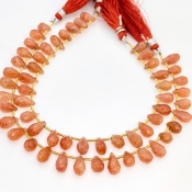 Sun Stone 8-12mm Briolette Drop Shape A Grade Gemstone Beads Lot - Total 11 Strands of 9 Inch.