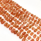 Sun Stone 8-12mm Briolette Drop Shape A Grade Gemstone Beads Lot - Total 11 Strands of 9 Inch.