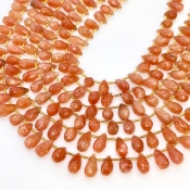 Sun Stone 8-12mm Briolette Drop Shape A Grade Gemstone Beads Lot - Total 11 Strands of 9 Inch.