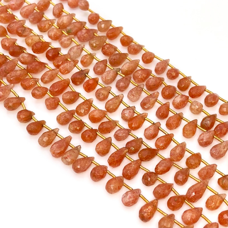 Sun Stone 8.5-13mm Briolette Drop Shape A Grade Gemstone Beads Lot - Total 10 Strands of 9 Inch.