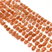 Sun Stone 8.5-13mm Briolette Drop Shape A Grade Gemstone Beads Lot - Total 10 Strands of 9 Inch.
