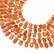 Sun Stone 8.5-13mm Briolette Drop Shape A Grade Gemstone Beads Lot - Total 10 Strands of 9 Inch.