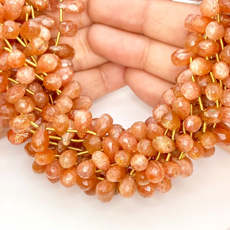 Sun Stone 8.5-13mm Briolette Drop Shape A Grade Gemstone Beads Lot - Total 10 Strands of 9 Inch.