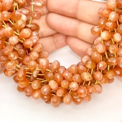 Sun Stone 8.5-13mm Briolette Drop Shape A Grade Gemstone Beads Lot - Total 10 Strands of 9 Inch.
