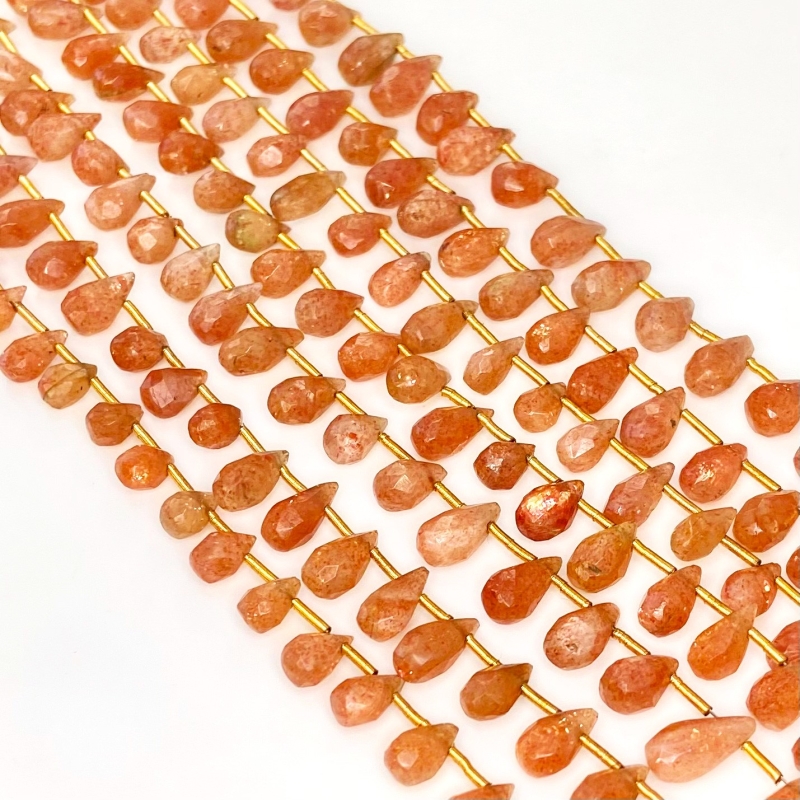 Sun Stone 7-11mm Briolette Drop Shape A Grade Gemstone Beads Lot - Total 13 Strands of 9 Inch.
