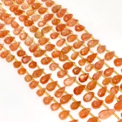 Sun Stone 7-11mm Briolette Drop Shape A Grade Gemstone Beads Lot - Total 13 Strands of 9 Inch.