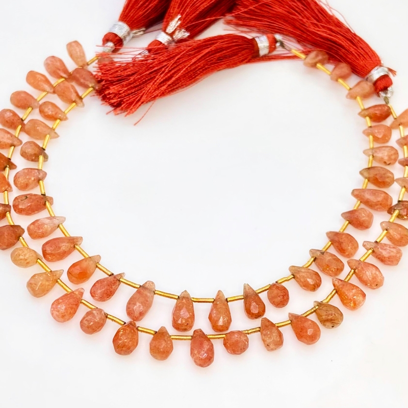 Sun Stone 7-11mm Briolette Drop Shape A Grade Gemstone Beads Lot - Total 13 Strands of 9 Inch.