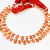 Sun Stone 7-11mm Briolette Drop Shape A Grade Gemstone Beads Lot - Total 13 Strands of 9 Inch.