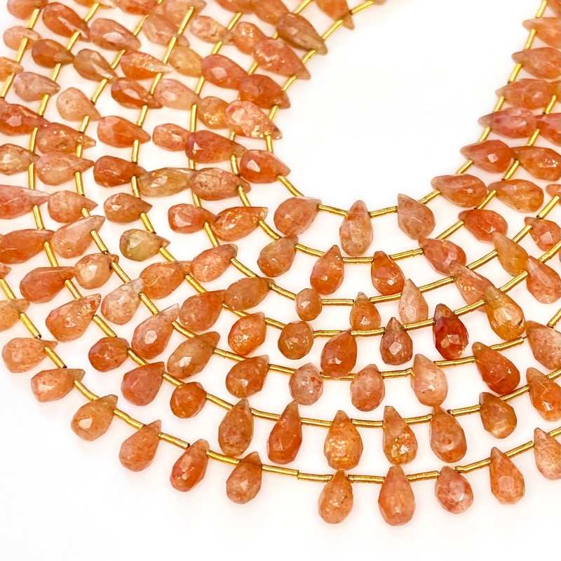 Sun Stone 7-11mm Briolette Drop Shape A Grade Gemstone Beads Lot - Total 13 Strands of 9 Inch.
