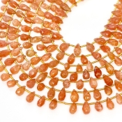 Sun Stone 7-11mm Briolette Drop Shape A Grade Gemstone Beads Lot - Total 13 Strands of 9 Inch.