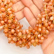 Sun Stone 7-11mm Briolette Drop Shape A Grade Gemstone Beads Lot - Total 13 Strands of 9 Inch.