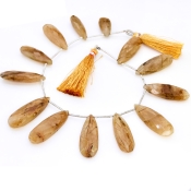 Golden Rutile 20-33mm Briolette Pear Shape AA+ Grade Gemstone Beads Lot - Total 6 Strands of 9 Inch.
