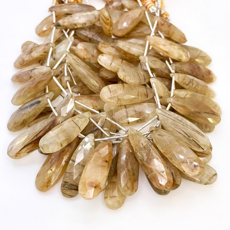 Golden Rutile 20-33mm Briolette Pear Shape AA+ Grade Gemstone Beads Lot - Total 6 Strands of 9 Inch.