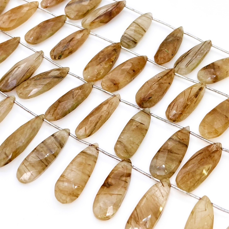Golden Rutile 20-33mm Briolette Pear Shape AA+ Grade Gemstone Beads Lot - Total 6 Strands of 9 Inch.