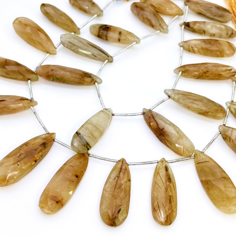 Golden Rutile 20-33mm Briolette Pear Shape AA+ Grade Gemstone Beads Lot - Total 6 Strands of 9 Inch.