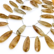 Golden Rutile 20-33mm Briolette Pear Shape AA+ Grade Gemstone Beads Lot - Total 6 Strands of 9 Inch.