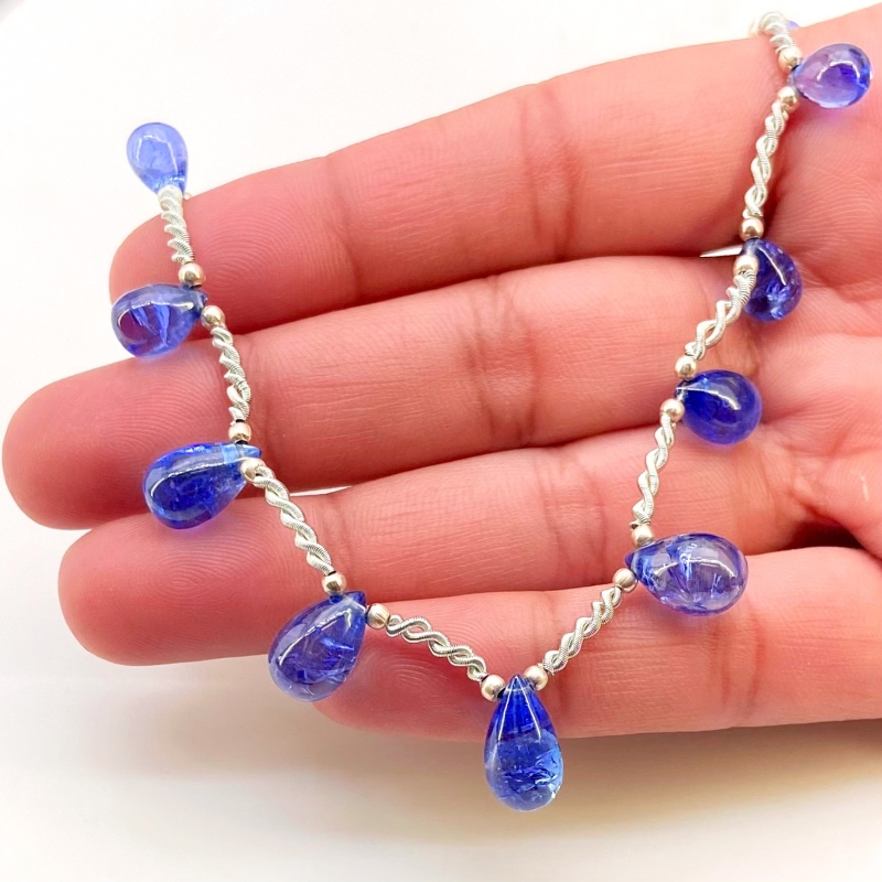 Tanzanite 7.5-13mm Smooth Drop Shape AA+ Grade Gemstone Beads Layout - Total 1 Strand of 9 Inch.