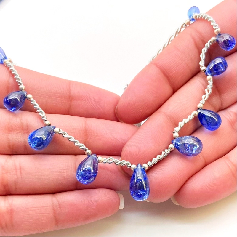 Tanzanite 7.5-13mm Smooth Drop Shape AA+ Grade Gemstone Beads Layout - Total 1 Strand of 9 Inch.