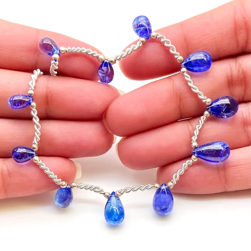 Tanzanite 7.5-13mm Smooth Drop Shape AA+ Grade Gemstone Beads Layout - Total 1 Strand of 9 Inch.